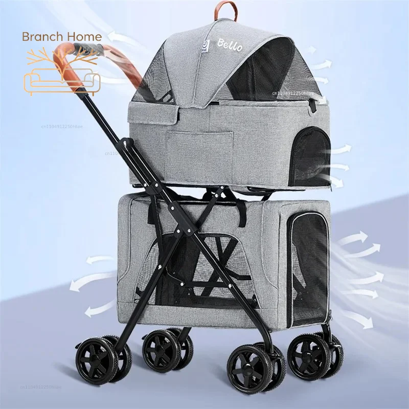 Nordic Pet Stroller Foldable Pet Supplies Universal Outdoor Walking Four Wheeled Cart Double-layer Detachabl Dog And Cat Trolley