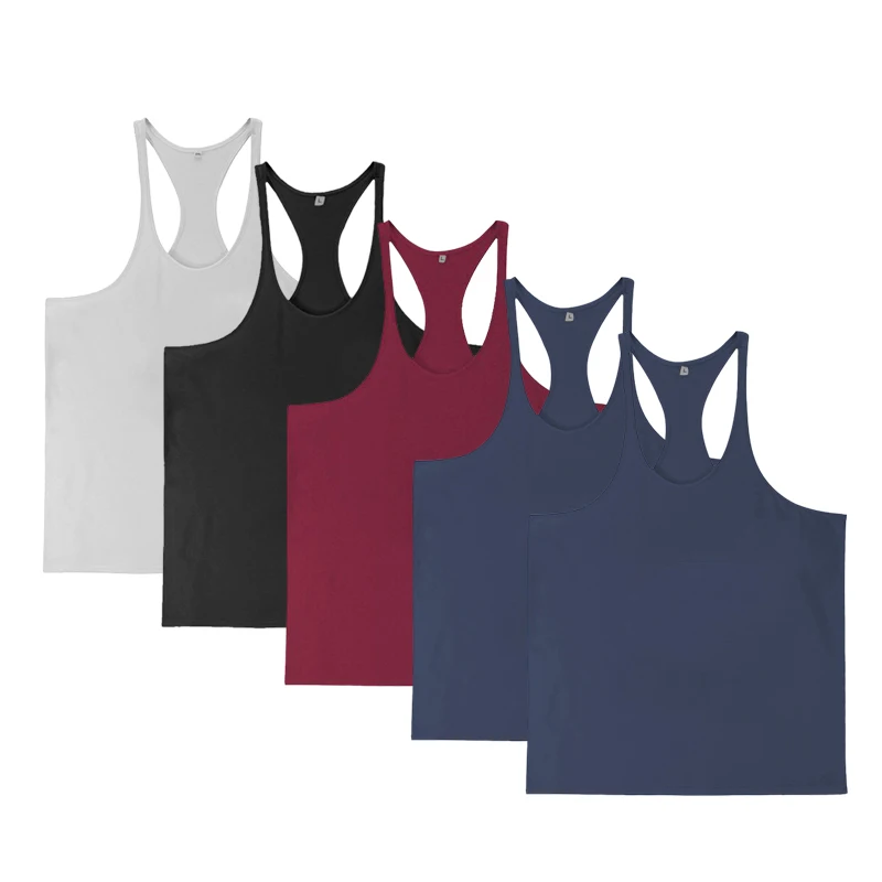 5pcs 100% Cotton Men\'s Tank Tops GYM O-neck Clothing Sports Vest For Boys Bodybuilding  Sleeveless shirt Workout Running male