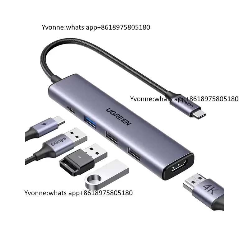 CM478 Revodok 105 USB C HUB 5 in 1 Multiport Adapter 4K Type C 3.1 to 4K SD TF PD 100W Adapter for