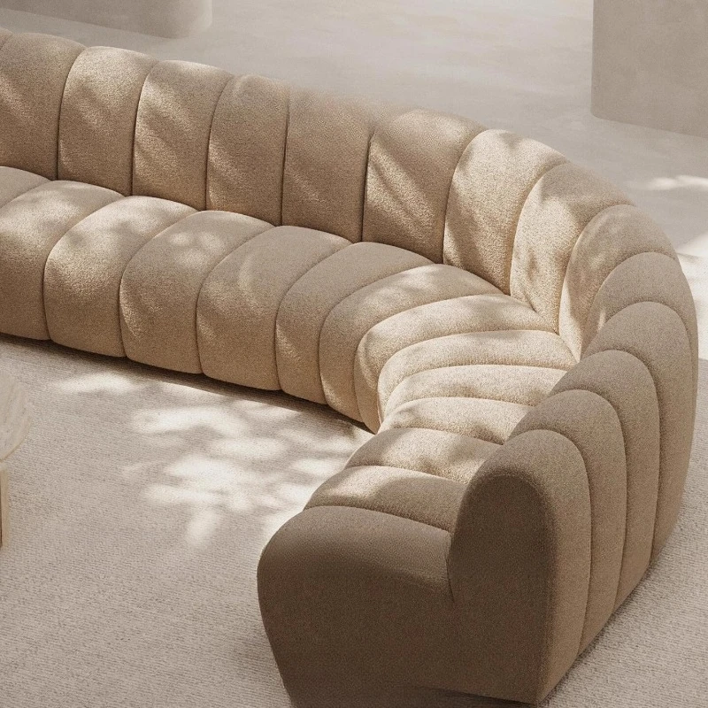 

Sofa lamb wool fabric sofa module lazy sofa curved large apartment