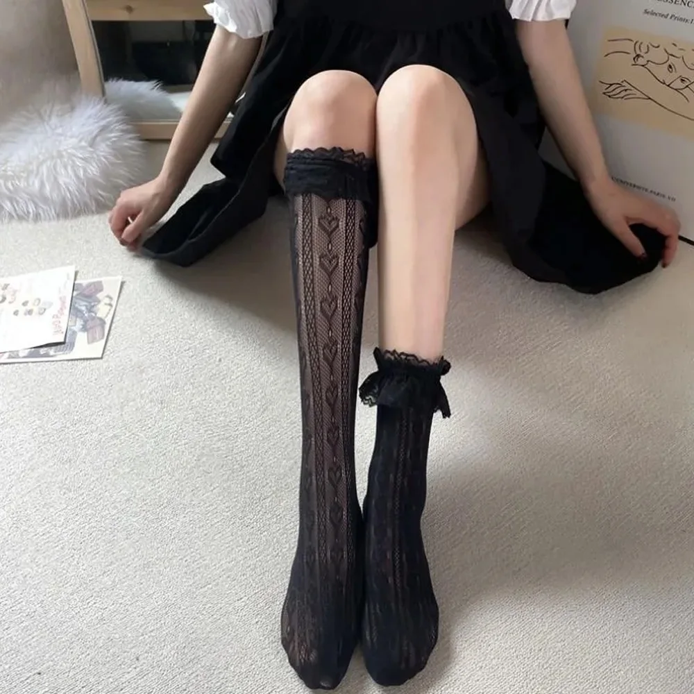 

Cross dresser Lolita Socks Japanese Lolita Stockings Lace Bunching Socks Female knee socks Mid-Calf Cute Ruffle Sexy Cos Socks