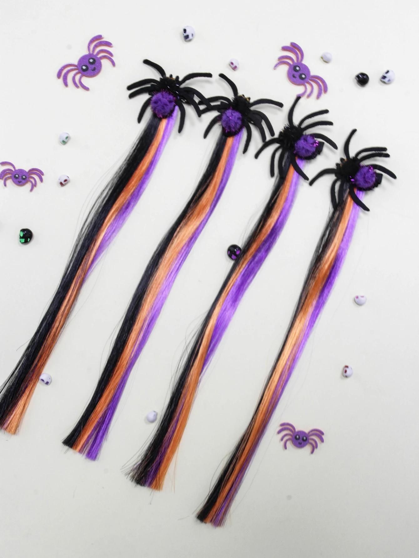 

Black and Purple Spider Hair Clip, Black - Orange - Purple Three-Color Color Matching Chemical Fiber Straight Hair Wig Hair Extension, Halloween Creative Hair Clip Hair Extension, Suitable for Festivals, Stage, Cosplay, Parties