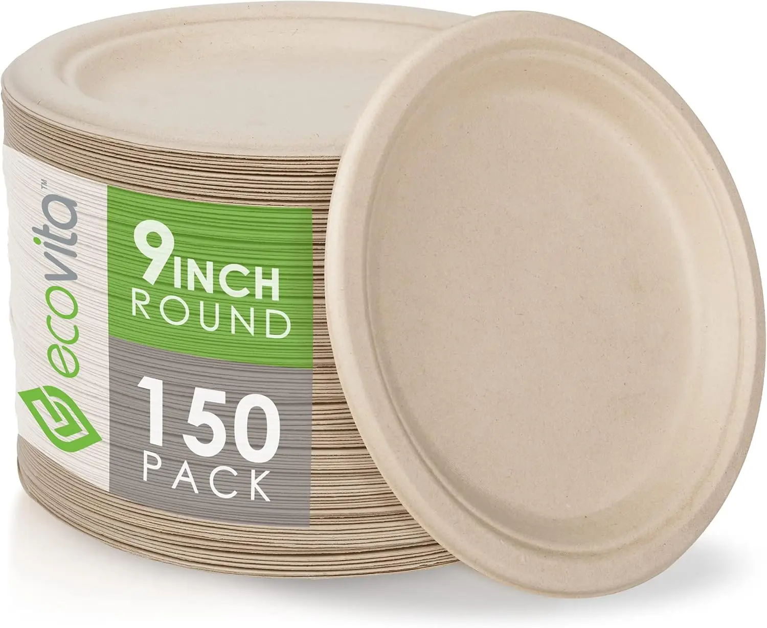 

100% Compostable Paper Plates [9 in.] – 150 Disposable Plates Eco Friendly Sturdy Tree Free Liquid and Heat Resistant