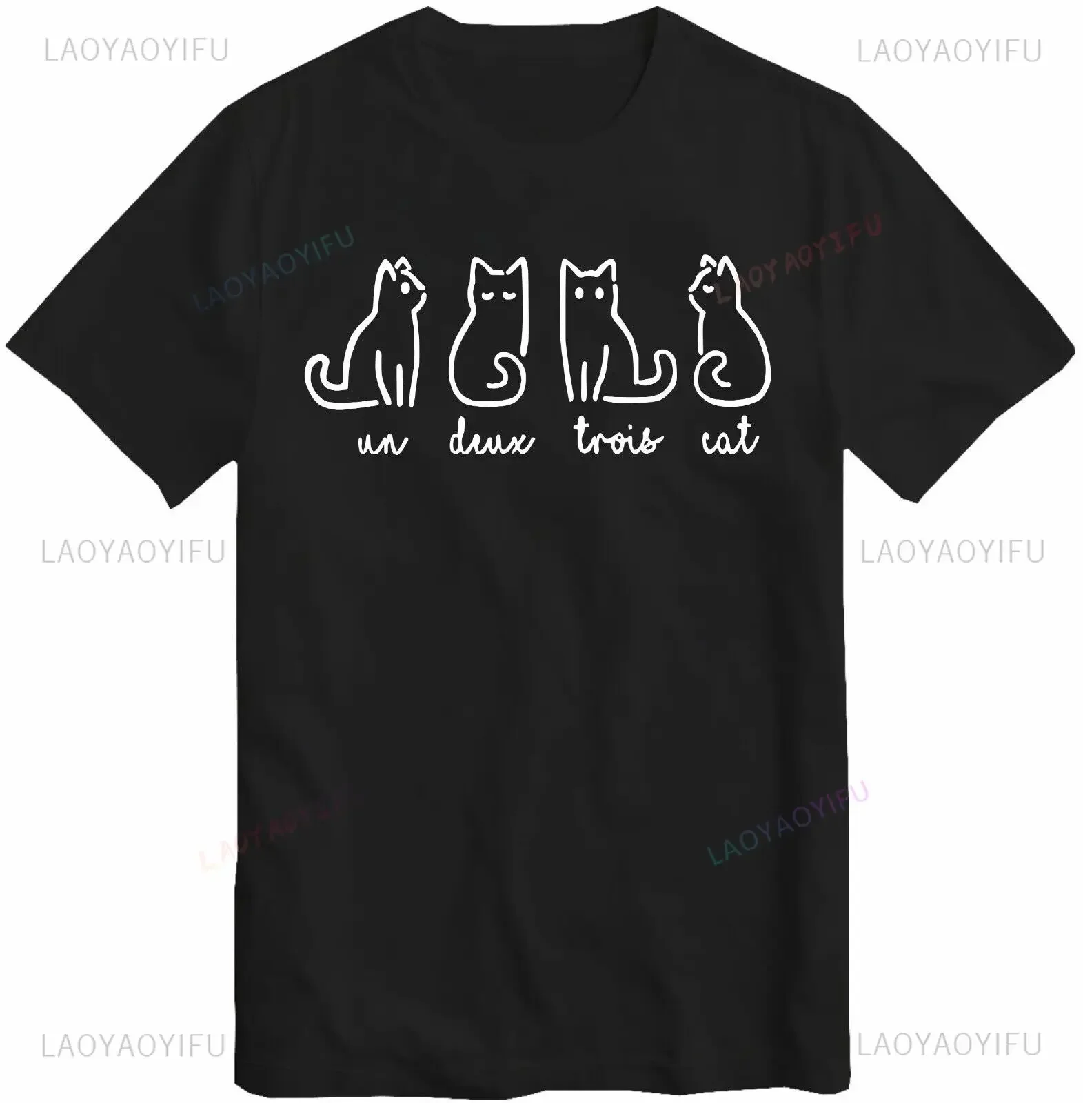 Un Deux Trois Cat Grafik-T-Shirts, französische Katze, süße verrückte Katzenliebhaber, Frau, Mann, T-Shirt, Linie Katzen, hochwertiges Baumwoll-Shirt