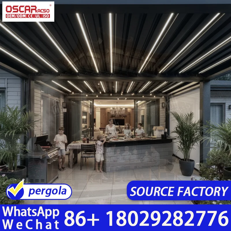 Aluminum Pergola with Louvered Roof Customizable Wood Grain Finish for Garden Patio Deck pergola
