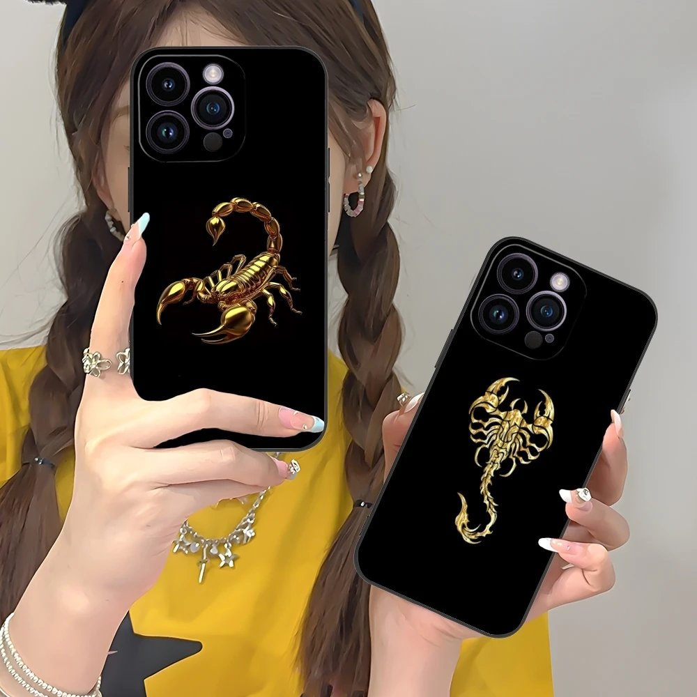 Colored Golden Scorpio Mobile Cell Phone Case for iPhone 16 15 14 13 12 11 X XR XS 8 7 Pro Max Plus Mini Black Phone Cover Shell