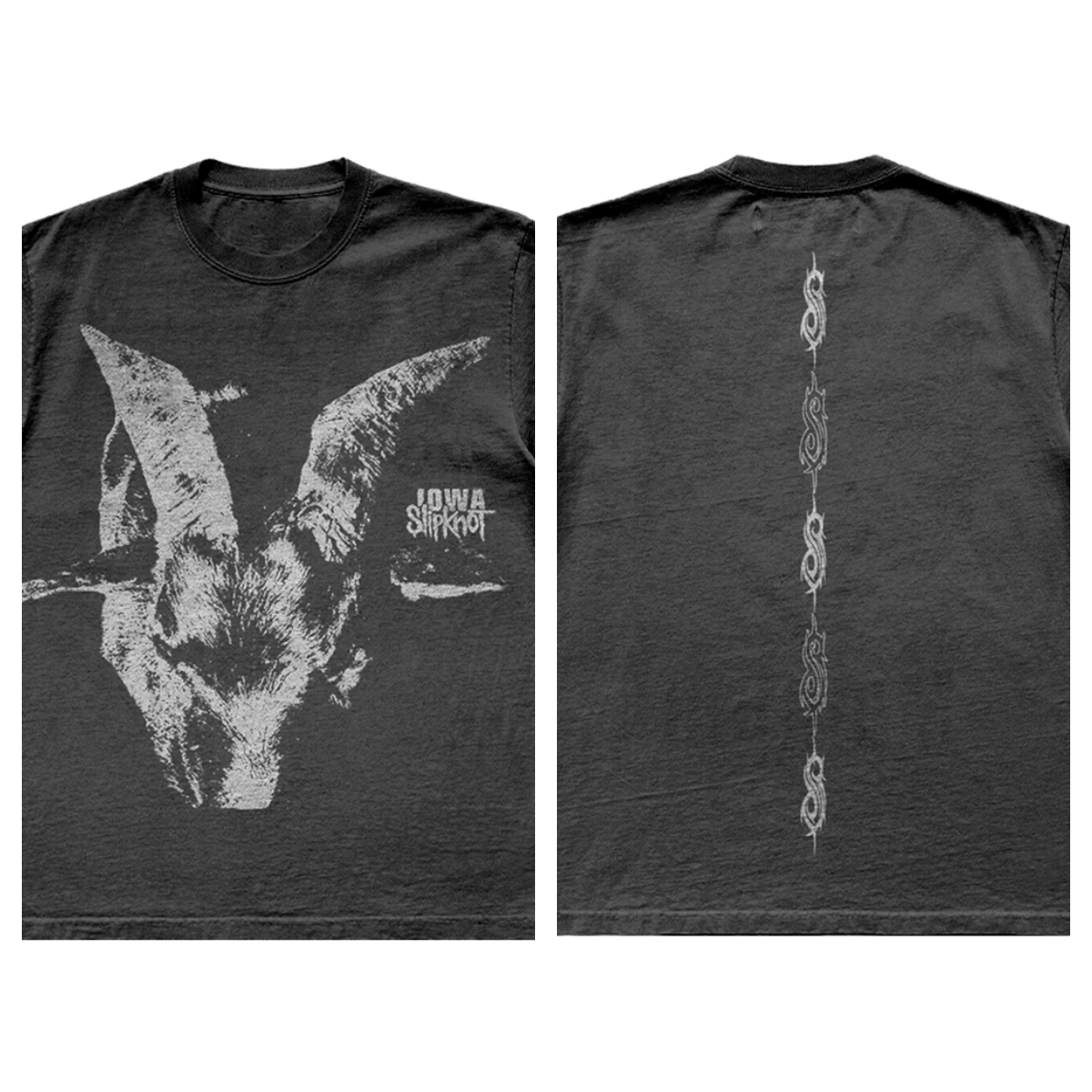 Slipknot Iowa Album Themed T-Shirt (Goat Skull Art + Album Title Design + Vertical 