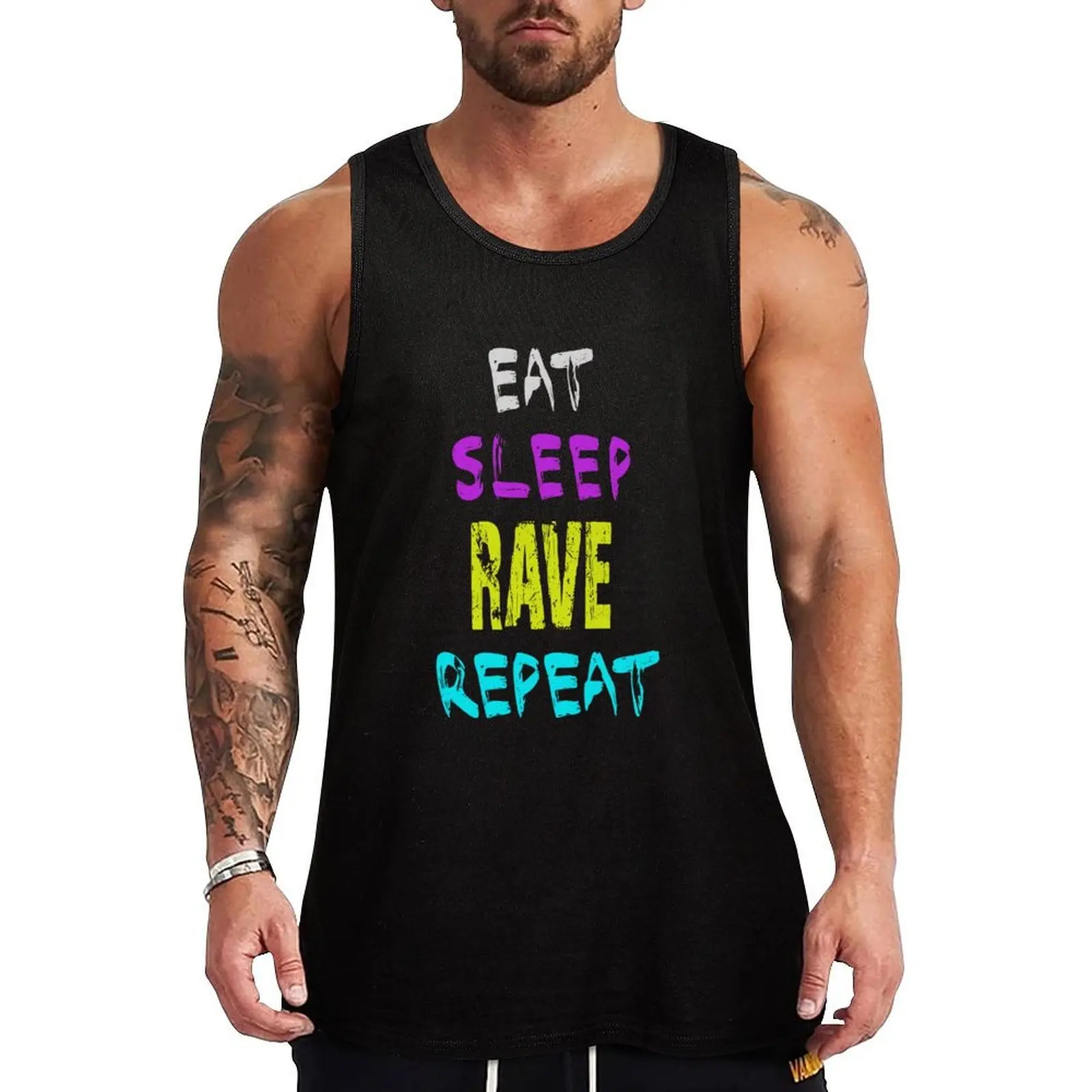 

Eat Sleep Rave Repeat Tank Top без рукавов Спортивная футболка мужская аниме