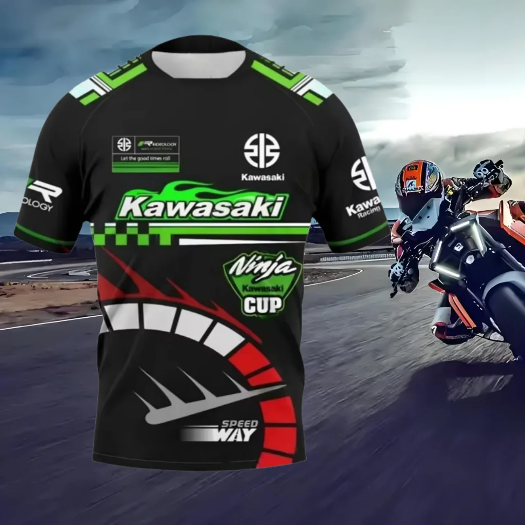 

2025 Kawasaki Men's and Women's Motorcycle Loose Riding Short Sleeved Summer Hot Selling Fast Drive and Downhill T-shirt