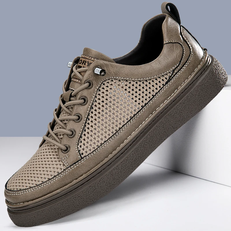 

2025 Men's New Autumn Leather Panel Sneakers - Breathable White Shoes for Casual & Sporty Wear