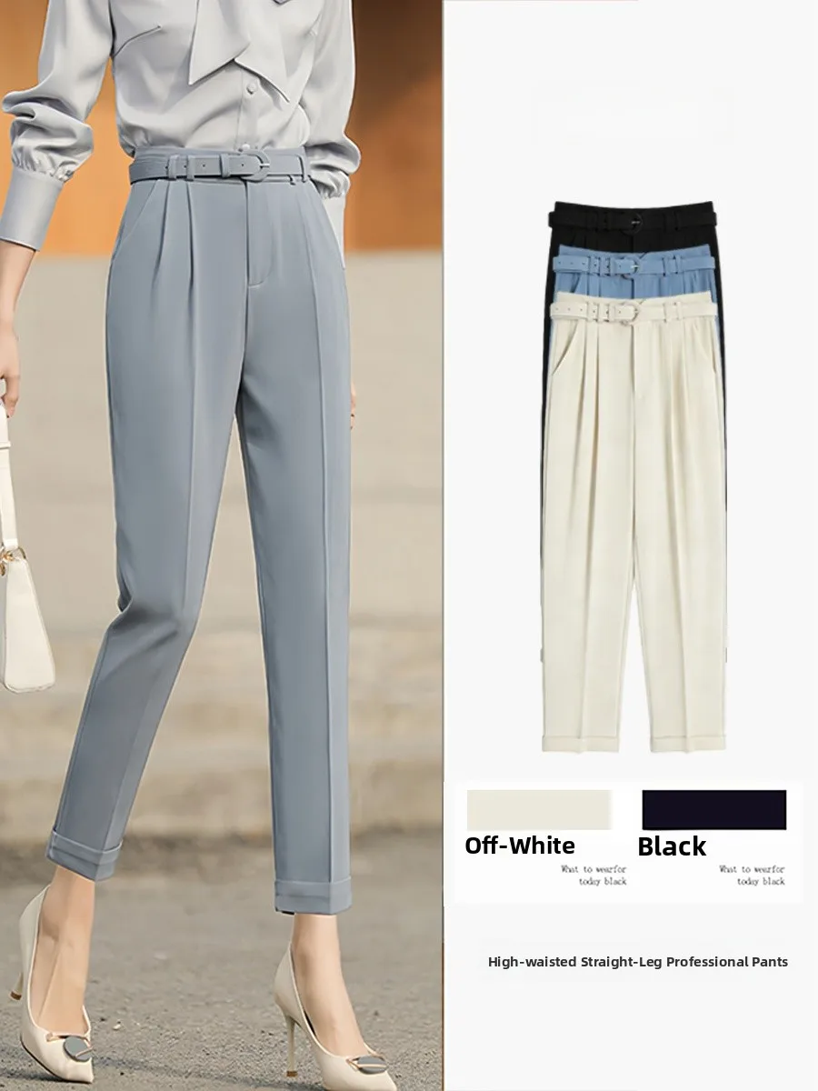 

High Waist Nine-Tenths Suit Pants Women Summer New Straight Leg Casual Commute Slimming Small Footed Pants Korean Style