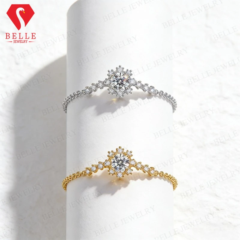 D Color VVS1 Clarity Moissanite Bracelet 925 Sterling Silver Round Cut  Fashion Jewelry Gift For Women Anniversary Daily Wear