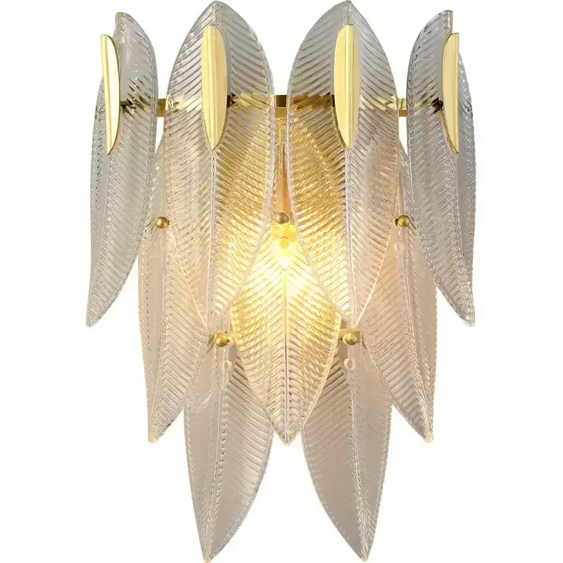 

Light luxury American all-copper high-end wall lamp, simple and creative bedroom, living room, medieval leaf crystal lamp