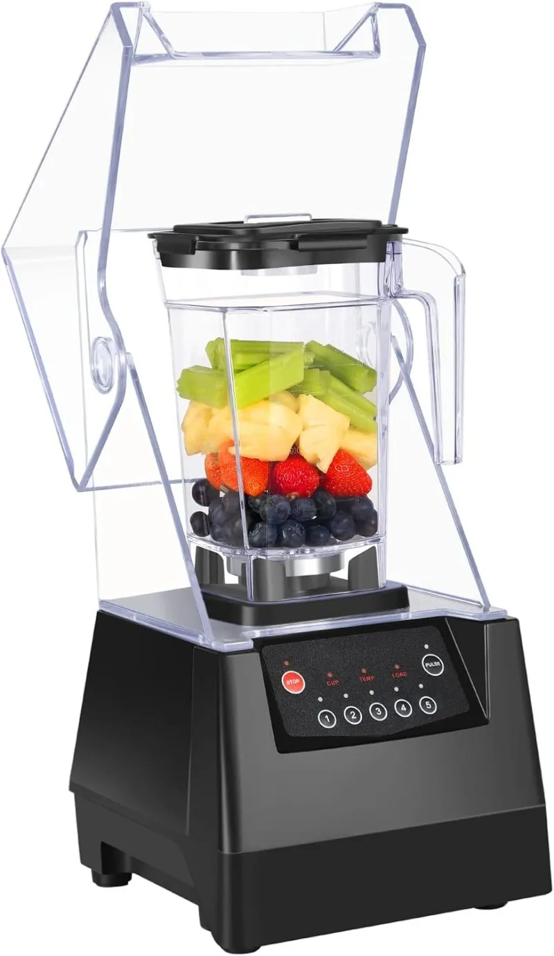 Super Quiet Commercial Blender with Soundproof Enclosure, Self-Cleaning 4D Blades for Ice Crushing, Smoothies and Puree