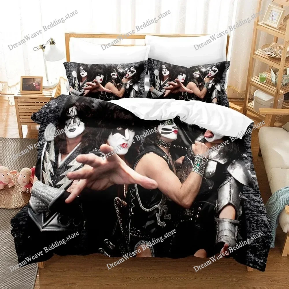 

3D Kiss Rock Band Music Bedding Set Polyester Pillowcases Quilt Cover Fashion Home Decor Gift Twin King Queen Duvet Cover
