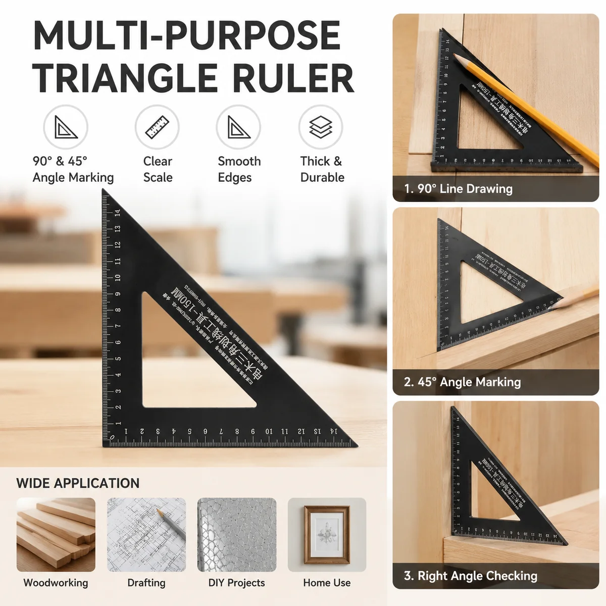 15 cm Black Triangle Ruler wit - огляд і ціна Woodworking Ruler