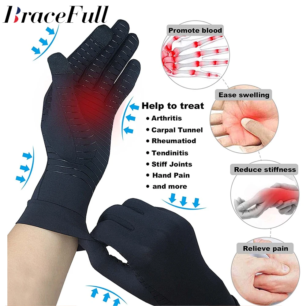 1Pair Copper Arthritis Compression Gloves,Relieve Arthritis Hand Pain Swelling and Carpal Tunnel,Full Finger Hand Glove