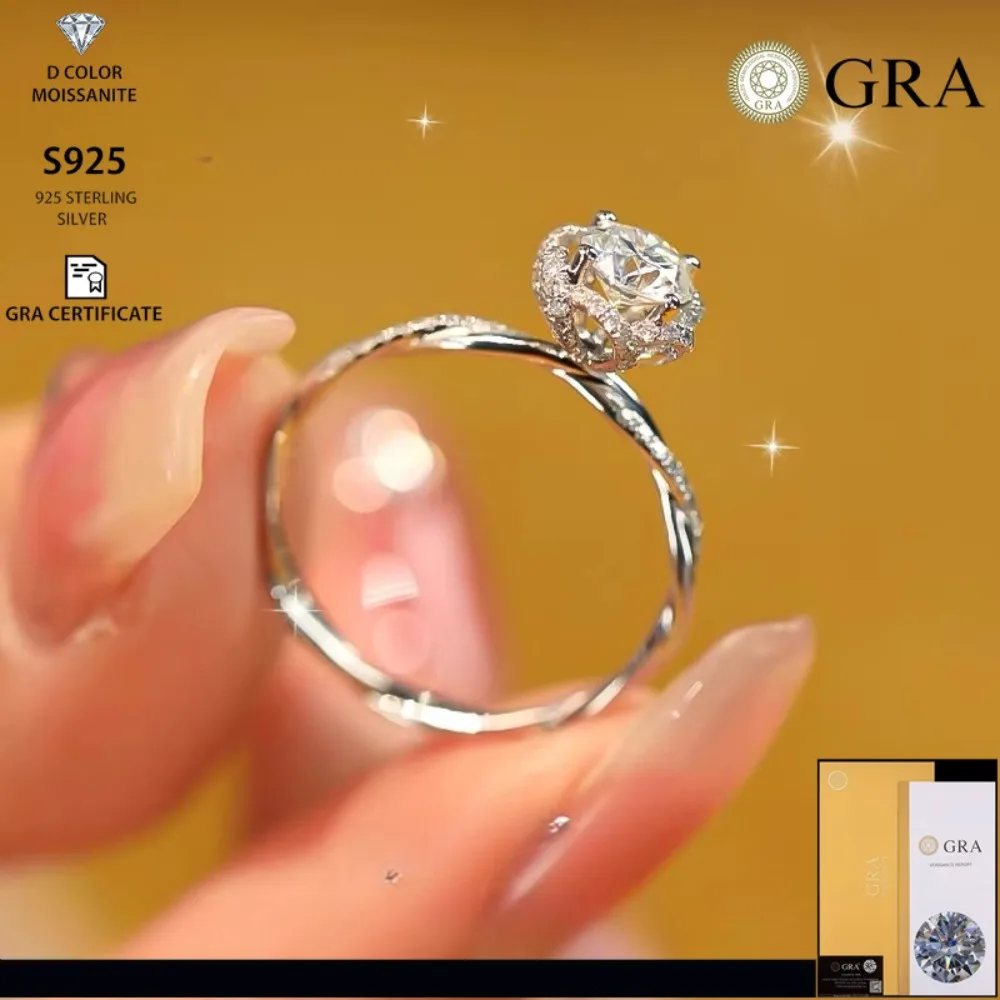 

Кольцо с бриллиантом из муассанита, кольцо из стерлингового серебра S925, кольцо с бутоном, свадебное предложение, нишевое дизайнерское кольцо