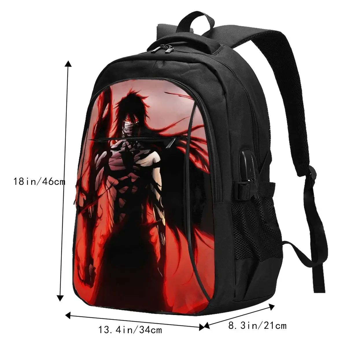 Anime BLEACH Kurosaki Ichigo Mochila para laptop de viagem, mochila para laptop resistente à água comercial com porta de carregamento USB Bolsa universitária