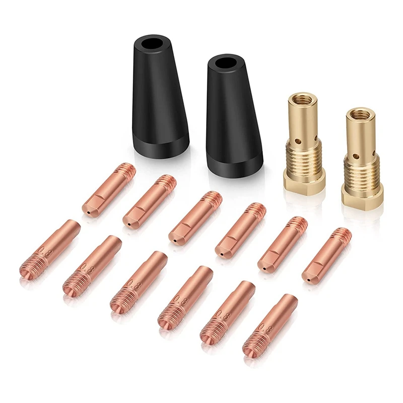 

16PCS Flux Core Gasless Nozzle Tips Kit K3493-1, Contact Tips & Gas Diffusers With Century FC90/80GL Titanium