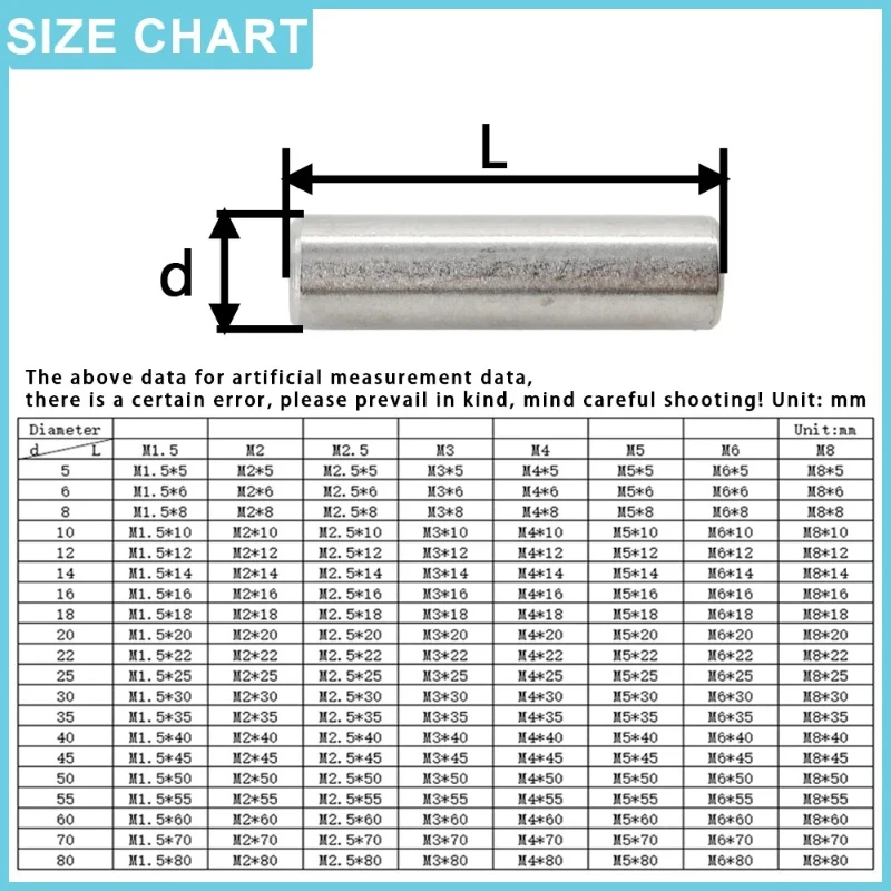 GB119 Cylindrical Locating Dowel Pin M1.5 M2 M2.5 M3 M4 M5 M6 M8 M10 304 stainless steel Fixed Shaft Pins Round Solid Rod