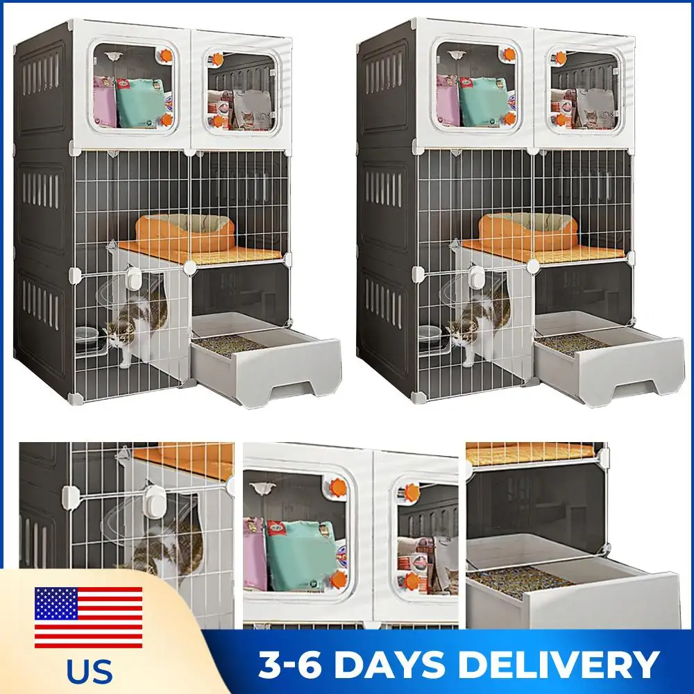 

Домашняя комнатная клетка для кошек с лежанкой, металлический вольер-кошачья вилла с миской и туалетом для кошек, сделай сам