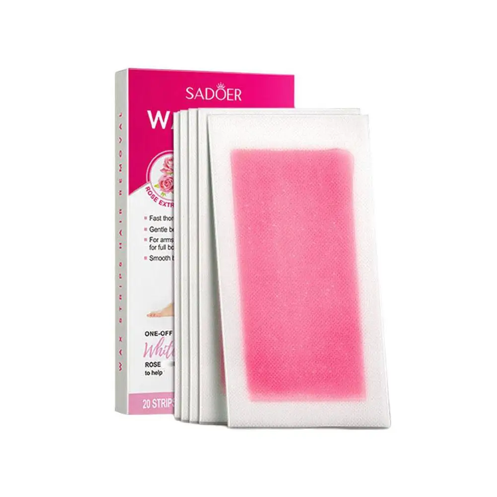 20 Pieces=10 Sheets SADOER Hair Removal Wax Strip Paper Rose Wax Aloe Double-Sided Cream Vera Removing Mild Hair Strips Hon F4S1