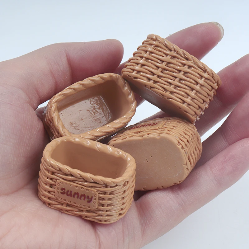 4/40PCS Resin Accessories Simulation Bread Basket Resin Bamboo Basket DIY Doll House Cabochons Decor Play Keychain Materials