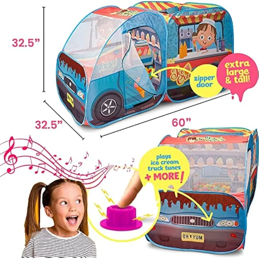 Kiddzery – tente de jeu pour camion de crème glacée, ensemble de jouets de simulation, maison de jeu de glace Pop Up, jouets avec bouton musical, naissance