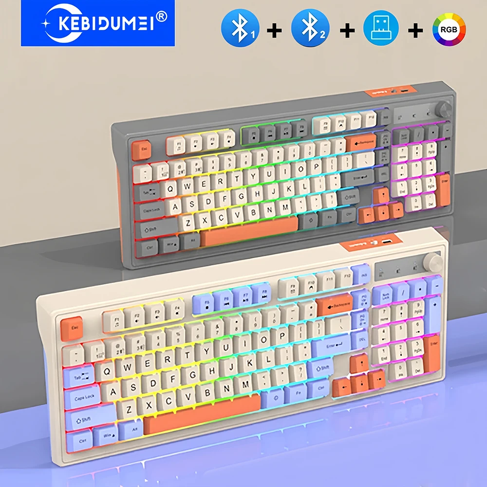 

Беспроводная клавиатура 2,4G, Bluetooth-клавиатура, двойной BT + 2,4G, двойной режим RGB, механическая клавиатура, игровая клавиатура для ПК, ноутбука