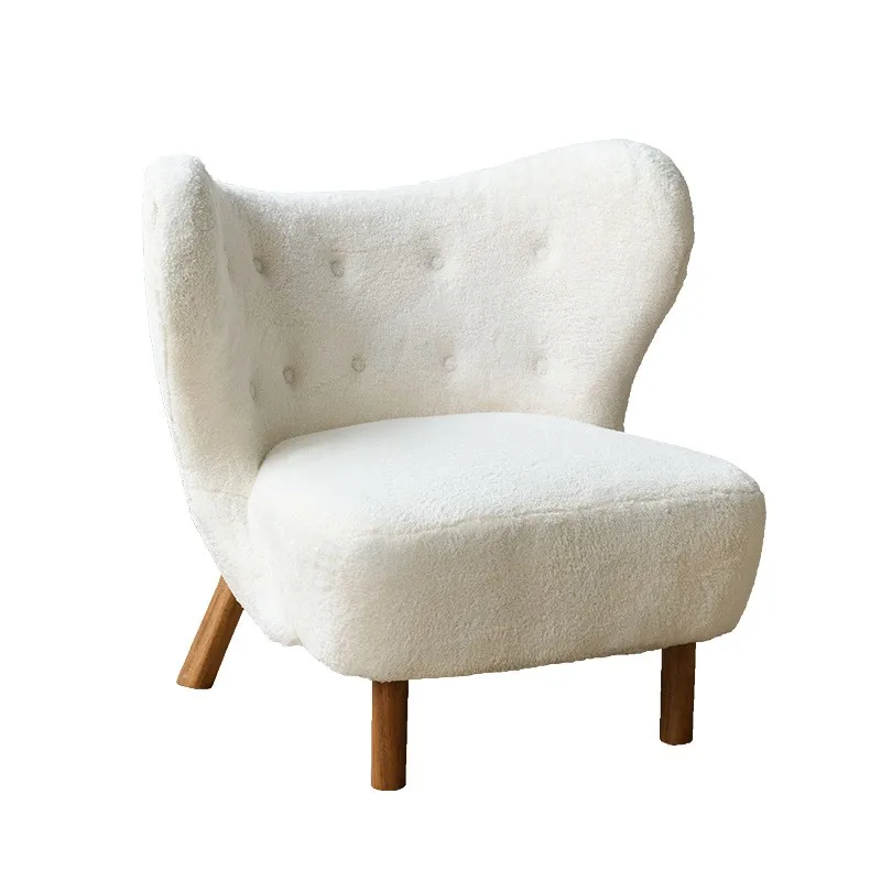 Scandinavian Single Sofa Chair Lamb Wool Plush Living Room Leisure Chair Designer White Simple Light Luxury Bedroom Lazy Chair