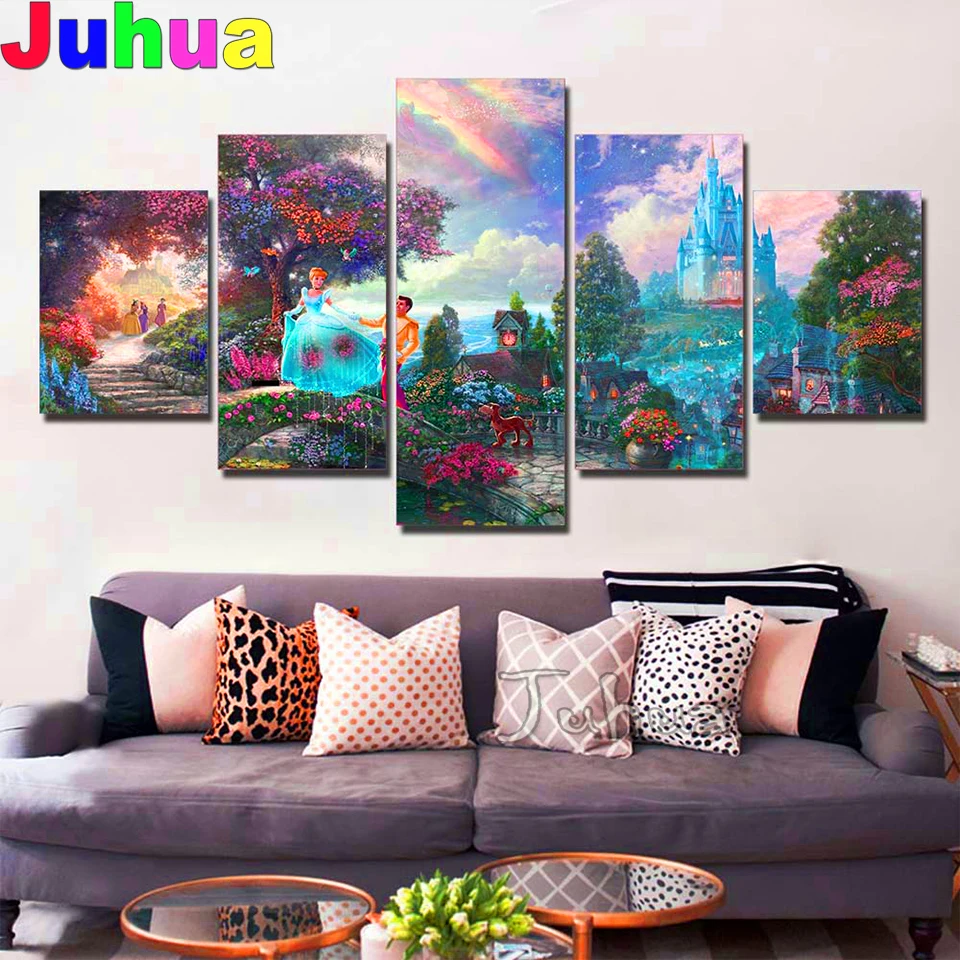 5 d diamond painting 5 Pieces Cartoon Girl,Boy,Castle diamond embroidery Modular Pictures Children's Room Decoration full drill