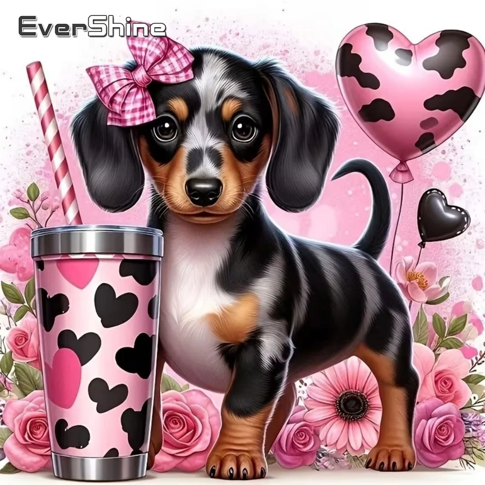 EverShine Vollquadratische Runde Diamant-Stickerei Hunde-Tier-Malerei Bild Strass-Mosaik Heim Schlafzimmer Wandkunst