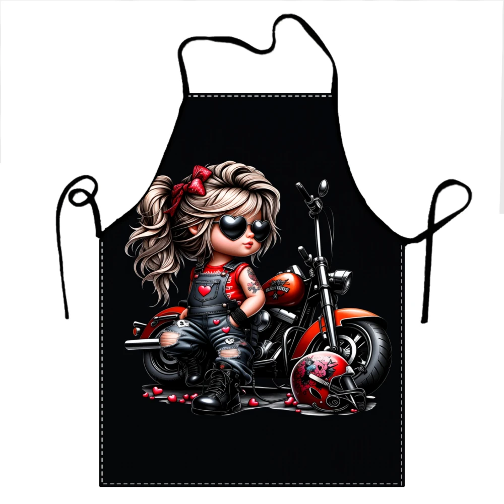 Motorcycle Biker Girl Apron With Red Bike And Heart Details For Cooking Or Barbecue