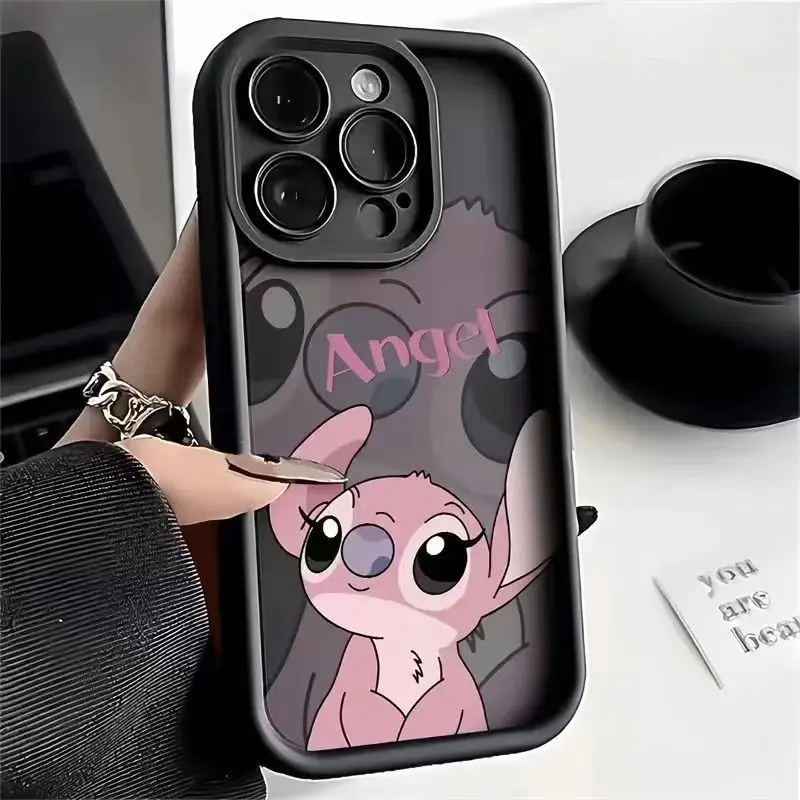 Disney Pink Stitch Cute Silicone Couple Phone Case For iPhone 14 11 12 13 15 Pro Max XR XS Max 8 Plus MiNi Soft Shockproof Cover