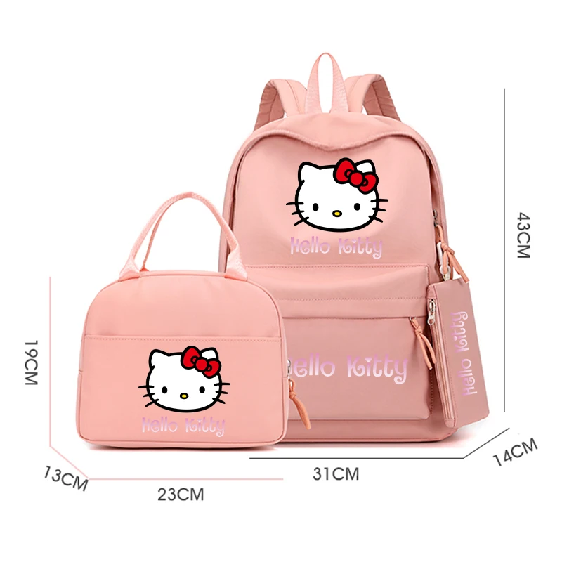 3Pcs/set Sanrio Hello Kitty Backpack with Lunch Bag for Women Student Teenagers School Bags Comfortable Travel Sets Rucksack