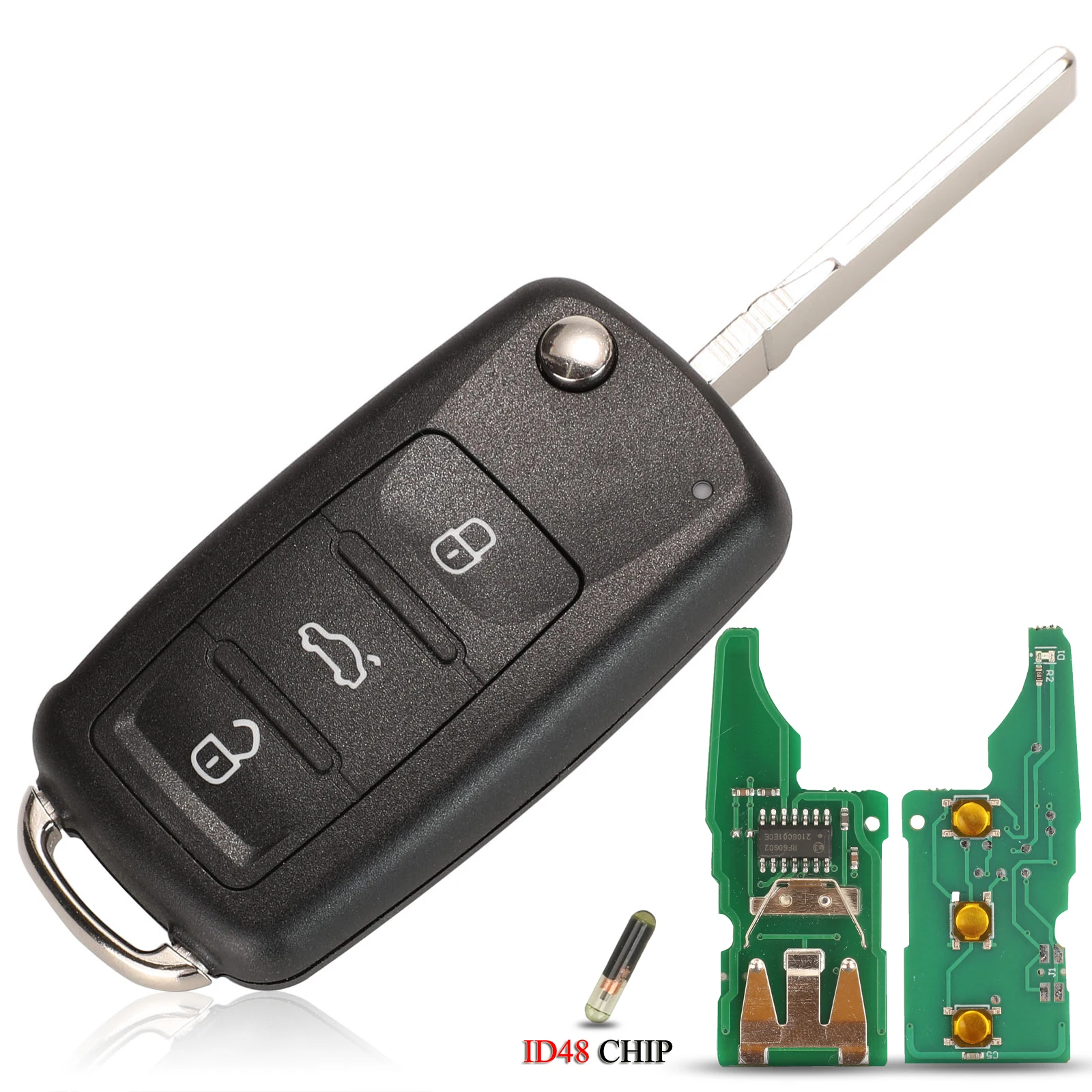jingyuqin 3T 0837202 5K 0837202 AD / 202Q Fernbedienung Autoschlüssel für VW Käfer Eos Golf 6 Jetta Tiguan Seat Skoda Fabia 434 MHz ID48 Chip