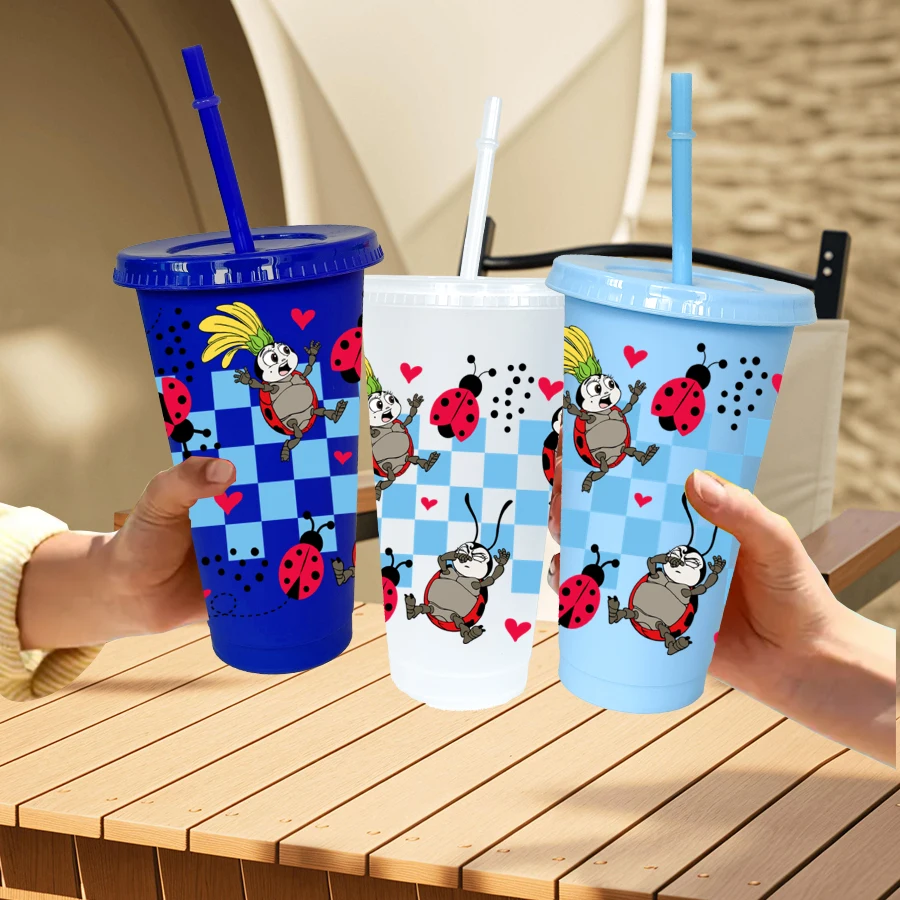 12 pièces/paquet Disney, coccinelle, tasse d'eau en plastique multicolore de 26oz, ensemble de boissons de fête, cadeau d'anniversaire/de rentrée scolaire
