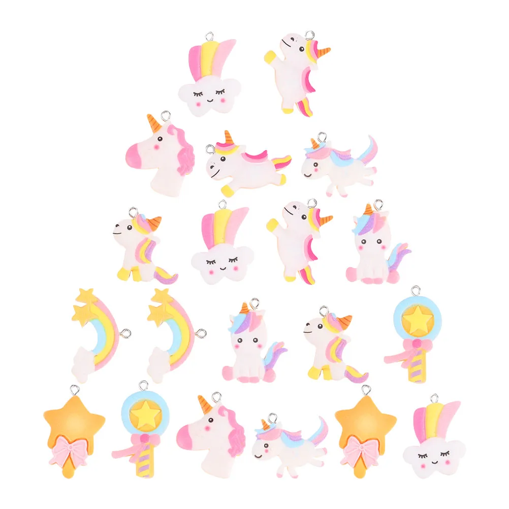 

20 Pcs Trendy Earrings Unicorn Rainbow Pendants Crafting Supplies Decorative Charms