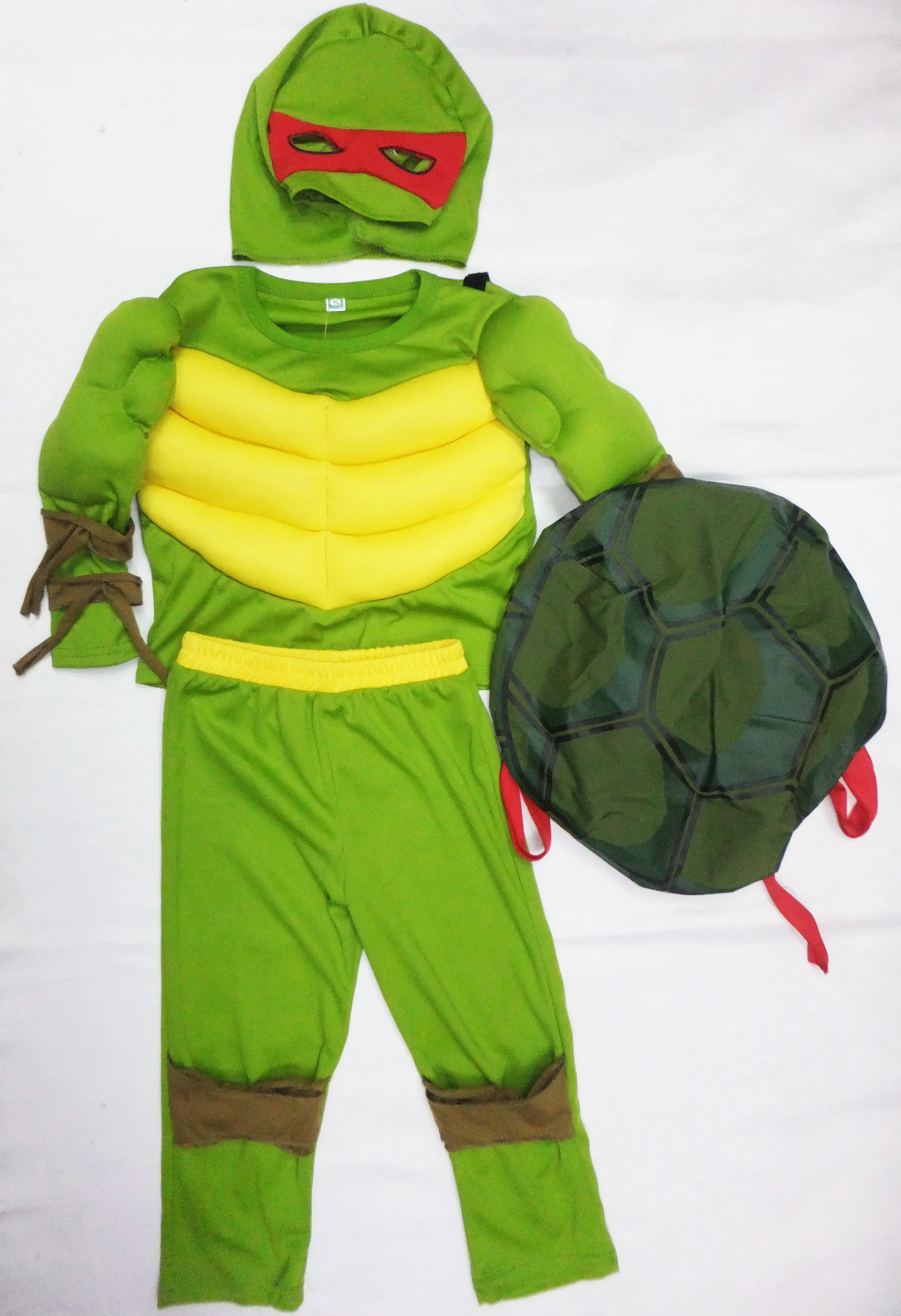 Halloween Christmas 3-7 year old boy light green muscle costume, cosplay suit top + pants + head cover + shield