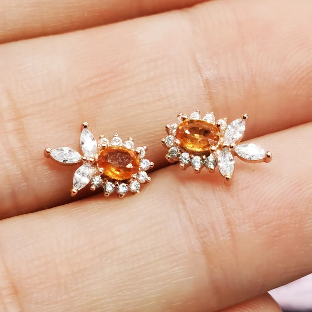 100% Genuine Yellow Sapphire Stud Earrings 3mm*4mm Total 0.3ct Sapphire Earrings 18K Gold Plating Gemstone Jewelry