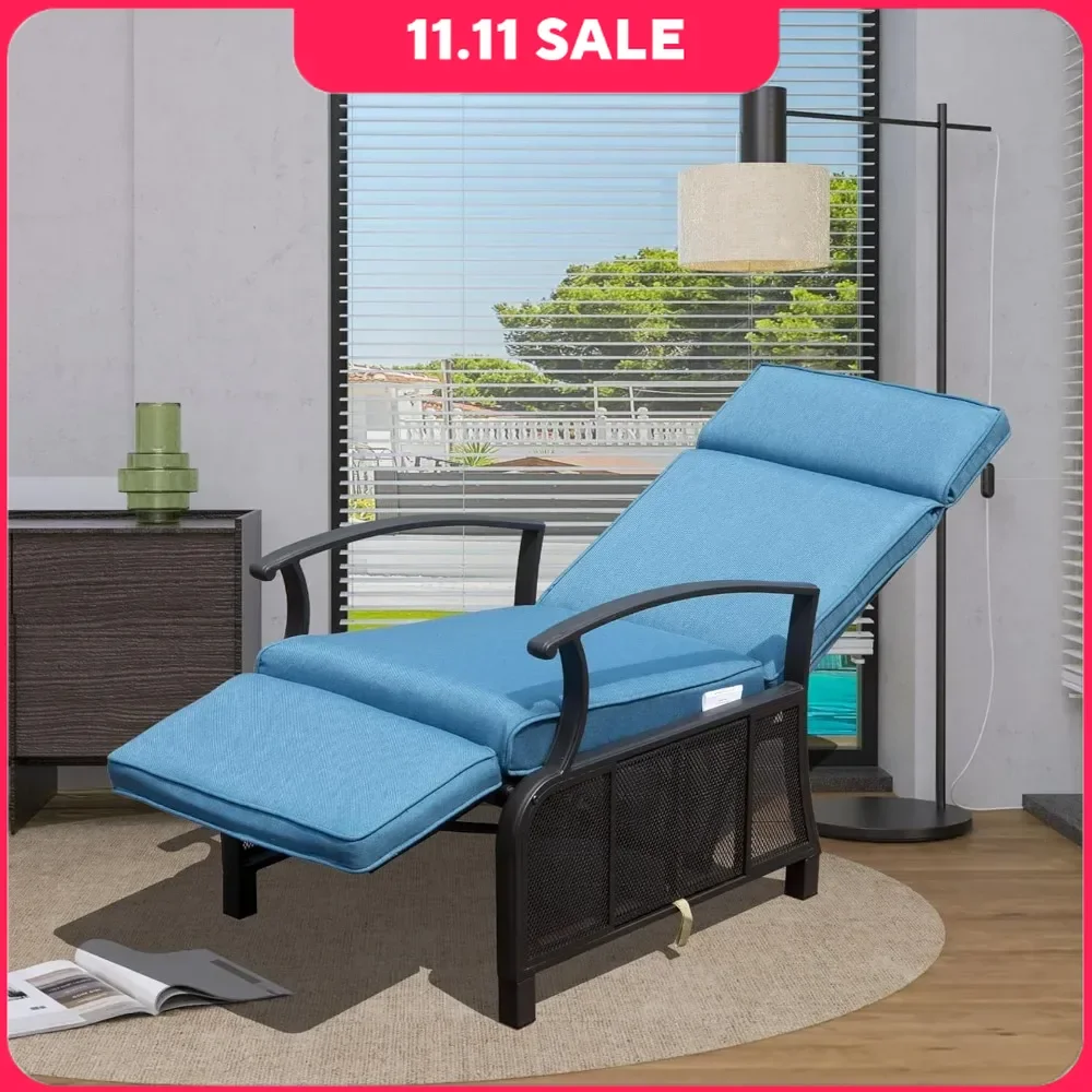 

Outdoor Reclining Chairs with Extended Footrest, Adjustable Up To 150° with Flip Side Table and Thickness Cushions, Sun Loungers