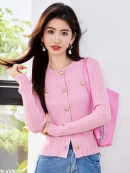 2024 New O-Neck Temperament Small Fragrant Wind Women Slim Fit Sweater Long Sleeve Top Coat Office Lady Chic Cardigan