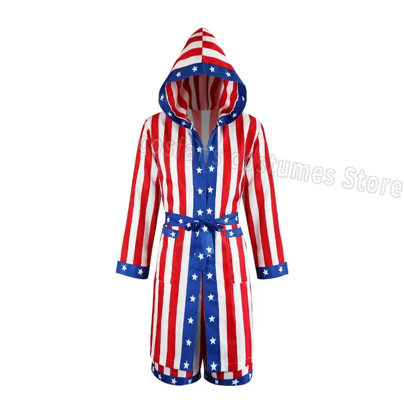 25COSBoy rojo negro Rocky Balboa Boxer disfraz ropa con pantalones cortos película bata de boxeo disfraz