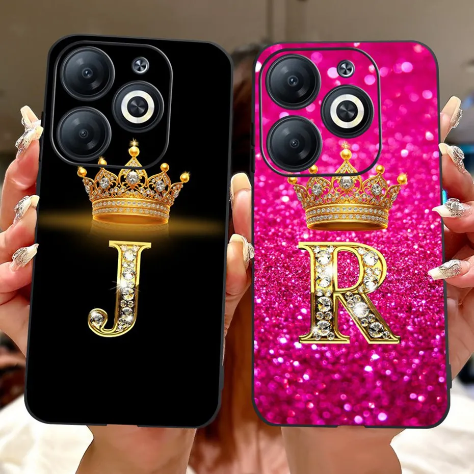 Fashion Crown Initial Letter Case For Infinix Smart 8 Pro Smart8 X6525 X6525B Soft Silicone Cover For Smart 8 8Pro Phone Cases