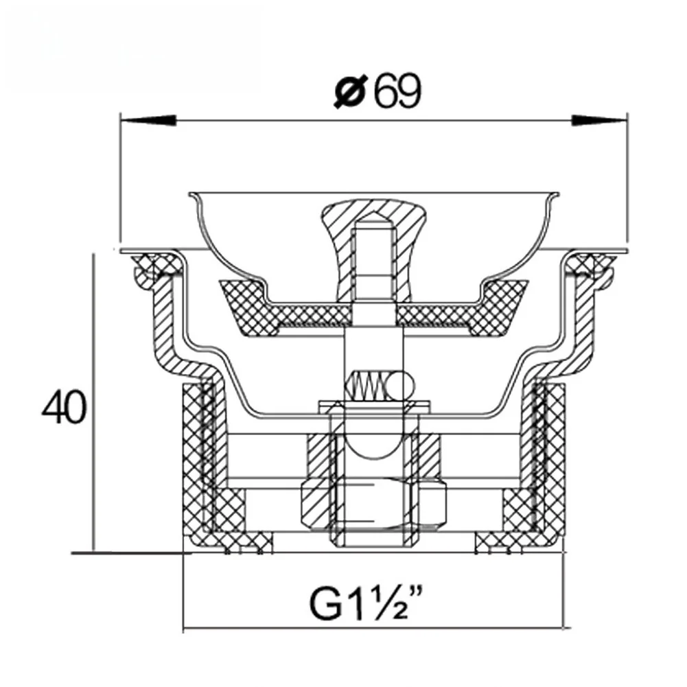 69mm Sink Drain Strainer Constructed from 304 Stainless Steel with PP Cover for Drain Holes For 54mm to 60mm in Standard Sinks
