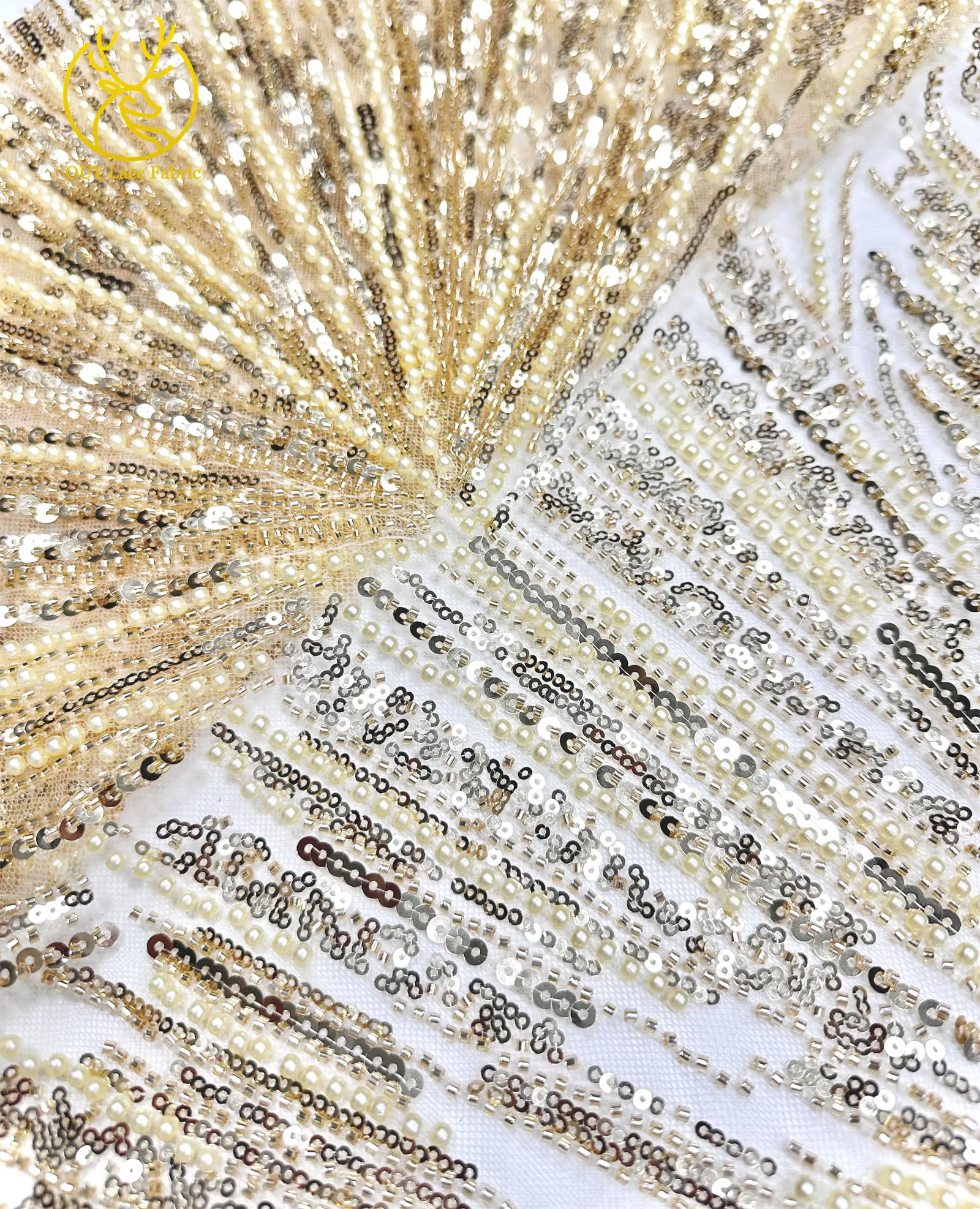 Afrikanischer Perlen-Spitzenstoff 2026 Heißer Verkauf Nigeria Französischer Tüll-Pailletten-Spitzenstoff für Party-Abendkleid-Nähmaterial 5 Yards – Detail 15