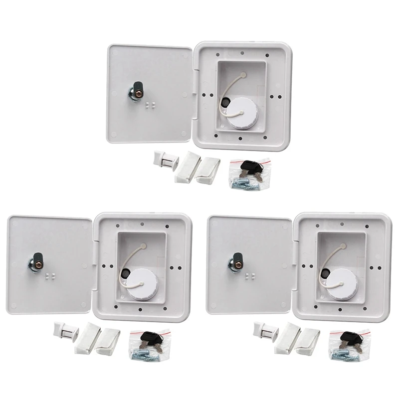 

3X RV Gravity Water Filler Square Hatch Water Box With Key Screw RV Trailer Caravan Accessories