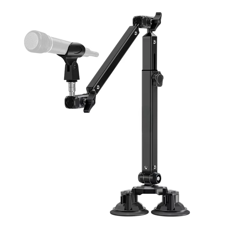 Heavy Duty Black Metal Mic Boom Arm Desktop Stand Dual Suction Mount Studio Recording Accessories