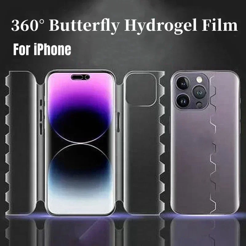 360° Butterfly Hydrogel Film For iPhone 15 14 13 11 Pro Max X XS XR Full Cover Screen Protector for iPhone 12 mini 14plus